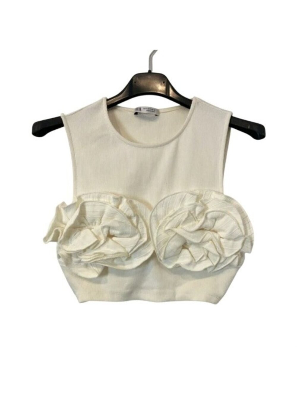 Zara Ivory 3D Flower Cropped Tank Top Womens Small